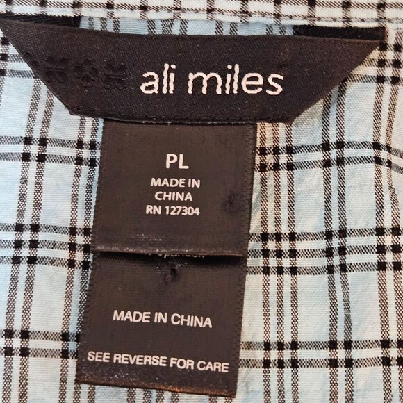 Ali Miles Blue Plaid Mixed Media Button Top Petite Large Cottagecore Pocket - Picture 7 of 11